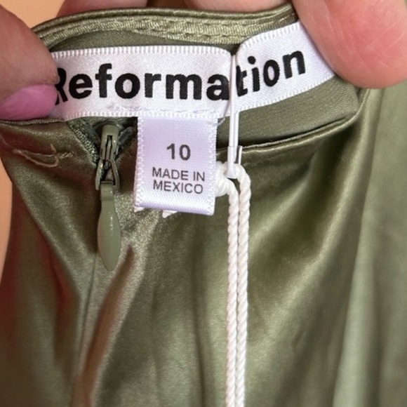 Reformation Casette Silk Dress Artichoke - Picture 5 of 6